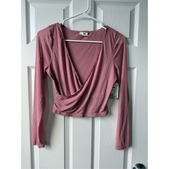 BP Nordstrom Crop Blouse Small Women's Pink Nostalgia Sheer V Neck NEW - Picture 1 of 4